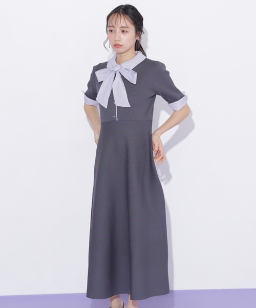 JILL by JILL STUART(ジルバイジルスチュアート)の「シャツ襟ドッキングニットワンピース半袖(ワンピース・レディース・グレー系その他/ブラック系その他/ネイビー・FREE)」の11枚目の写真