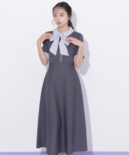 JILL by JILL STUART(ジルバイジルスチュアート)の「シャツ襟ドッキングニットワンピース半袖(ワンピース・レディース・グレー系その他/ブラック系その他/ネイビー・FREE)」の8枚目の写真