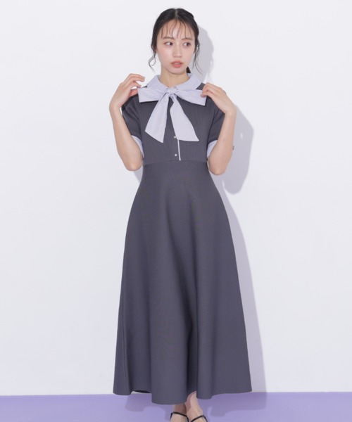 JILL by JILL STUART(ジルバイジルスチュアート)の「シャツ襟ドッキングニットワンピース半袖(ワンピース・レディース・グレー系その他/ブラック系その他/ネイビー・FREE)」の9枚目の写真