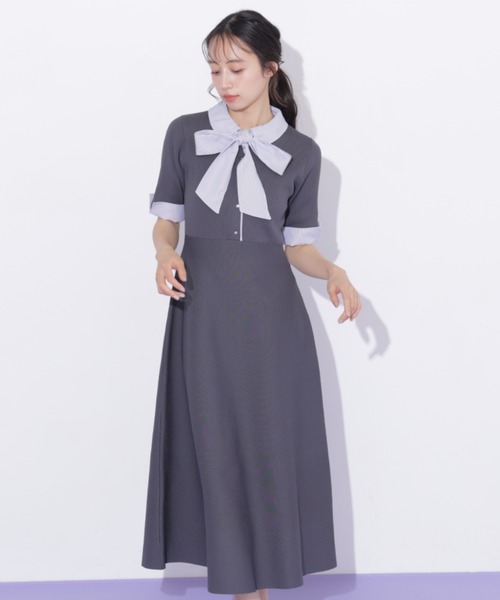 JILL by JILL STUART(ジルバイジルスチュアート)の「シャツ襟ドッキングニットワンピース半袖(ワンピース・レディース・グレー系その他/ブラック系その他/ネイビー・FREE)」の10枚目の写真