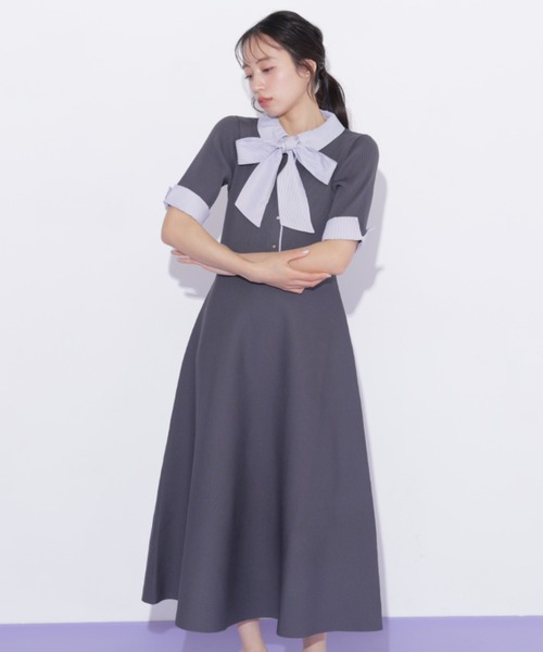 JILL by JILL STUART(ジルバイジルスチュアート)の「シャツ襟ドッキングニットワンピース半袖(ワンピース・レディース・グレー系その他/ブラック系その他/ネイビー・FREE)」の12枚目の写真