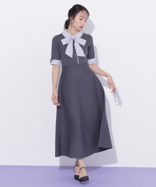 JILL by JILL STUART(ジルバイジルスチュアート)の「シャツ襟ドッキングニットワンピース半袖(ワンピース・レディース・グレー系その他/ブラック系その他/ネイビー・FREE)」の14枚目の写真
