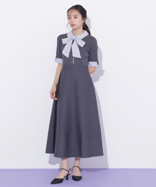JILL by JILL STUART(ジルバイジルスチュアート)の「シャツ襟ドッキングニットワンピース半袖(ワンピース・レディース・グレー系その他/ブラック系その他/ネイビー・FREE)」の15枚目の写真