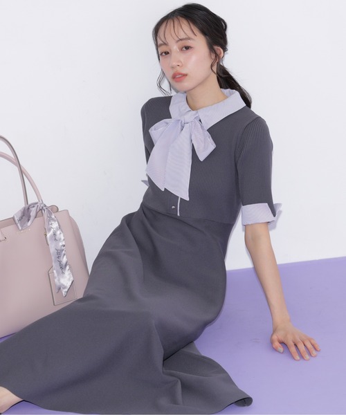 JILL by JILL STUART(ジルバイジルスチュアート)の「シャツ襟ドッキングニットワンピース半袖(ワンピース・レディース・グレー系その他/ブラック系その他/ネイビー・FREE)」の5枚目の写真