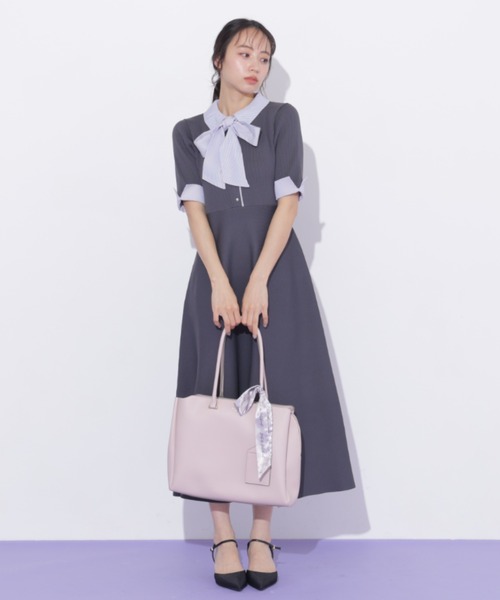 JILL by JILL STUART(ジルバイジルスチュアート)の「シャツ襟ドッキングニットワンピース半袖(ワンピース・レディース・グレー系その他/ブラック系その他/ネイビー・FREE)」の16枚目の写真