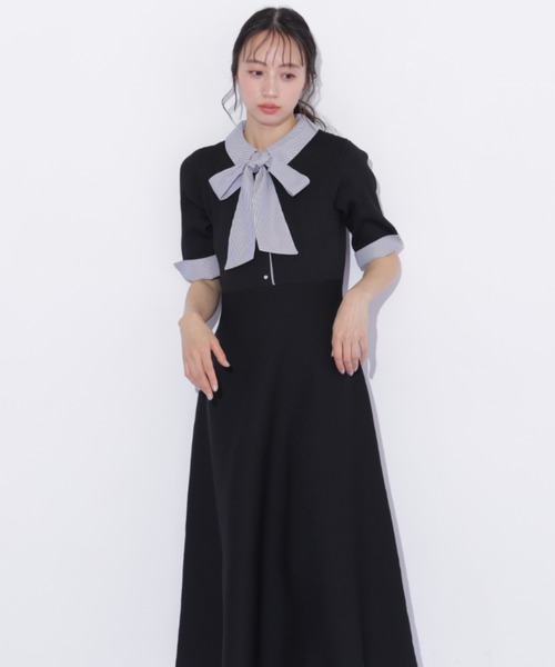 JILL by JILL STUART(ジルバイジルスチュアート)の「シャツ襟ドッキングニットワンピース半袖(ワンピース・レディース・グレー系その他/ブラック系その他/ネイビー・FREE)」の18枚目の写真
