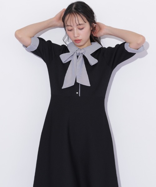 JILL by JILL STUART(ジルバイジルスチュアート)の「シャツ襟ドッキングニットワンピース半袖(ワンピース・レディース・グレー系その他/ブラック系その他/ネイビー・FREE)」の21枚目の写真