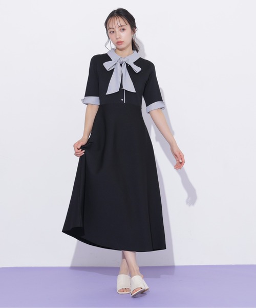 JILL by JILL STUART(ジルバイジルスチュアート)の「シャツ襟ドッキングニットワンピース半袖(ワンピース・レディース・グレー系その他/ブラック系その他/ネイビー・FREE)」の22枚目の写真