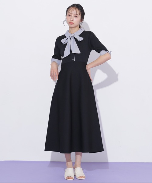 JILL by JILL STUART(ジルバイジルスチュアート)の「シャツ襟ドッキングニットワンピース半袖(ワンピース・レディース・グレー系その他/ブラック系その他/ネイビー・FREE)」の4枚目の写真
