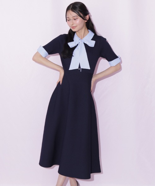 JILL by JILL STUART(ジルバイジルスチュアート)の「シャツ襟ドッキングニットワンピース半袖(ワンピース・レディース・グレー系その他/ブラック系その他/ネイビー・FREE)」の7枚目の写真