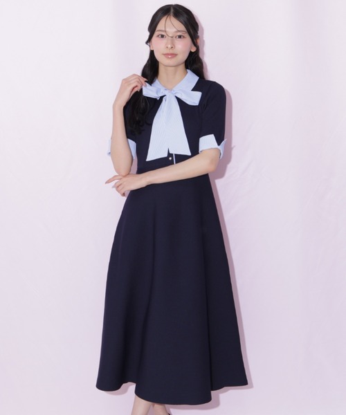 JILL by JILL STUART(ジルバイジルスチュアート)の「シャツ襟ドッキングニットワンピース半袖(ワンピース・レディース・グレー系その他/ブラック系その他/ネイビー・FREE)」の6枚目の写真