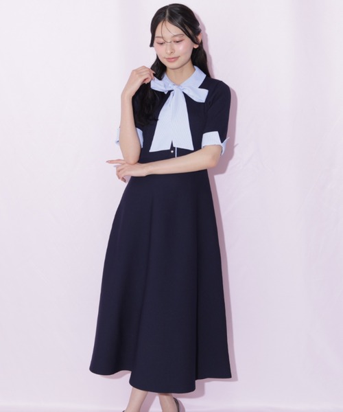 JILL by JILL STUART(ジルバイジルスチュアート)の「シャツ襟ドッキングニットワンピース半袖(ワンピース・レディース・グレー系その他/ブラック系その他/ネイビー・FREE)」の4枚目の写真
