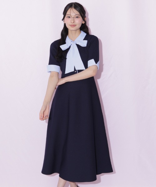 JILL by JILL STUART(ジルバイジルスチュアート)の「シャツ襟ドッキングニットワンピース半袖(ワンピース・レディース・グレー系その他/ブラック系その他/ネイビー・FREE)」の5枚目の写真