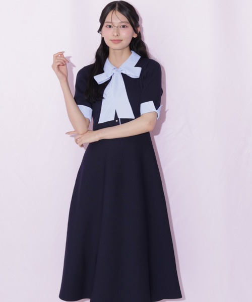 JILL by JILL STUART(ジルバイジルスチュアート)の「シャツ襟ドッキングニットワンピース半袖(ワンピース・レディース・グレー系その他/ブラック系その他/ネイビー・FREE)」の8枚目の写真
