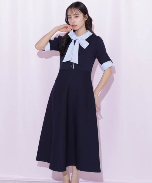 JILL by JILL STUART(ジルバイジルスチュアート)の「シャツ襟ドッキングニットワンピース半袖(ワンピース・レディース・グレー系その他/ブラック系その他/ネイビー・FREE)」の11枚目の写真
