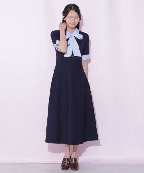 JILL by JILL STUART(ジルバイジルスチュアート)の「シャツ襟ドッキングニットワンピース半袖(ワンピース・レディース・グレー系その他/ブラック系その他/ネイビー・FREE)」の10枚目の写真