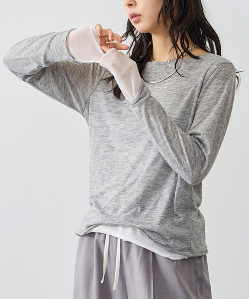 Anclear oui(アンクリアウィ)の「リバーシブルシアーカット(Tシャツ/カットソー・レディース・ミント/LT.Gray/サックスブルー系/PINK・F)」の1枚目の写真