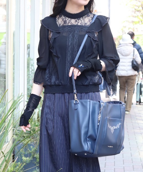 axes femme（アクシーズファム）の「薔薇刺繍多機能ビッグトート（トートバッグ・レディース・ネイビー/ミント/ピンク・FREE）」の5枚目の写真