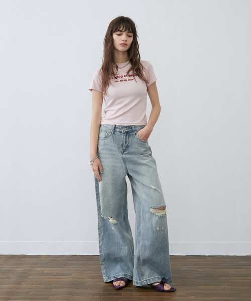 Rohwel(ローウェル)の「Stretch Message T-Shirt / ストレッチメッセージTシャツ(Tシャツ/カットソー・レディース・ホワイト/ブラウン/ピンク・FREE)」の18枚目の写真