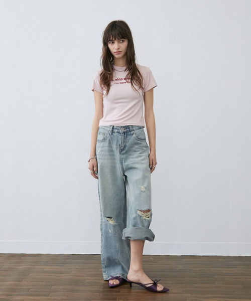 Rohwel(ローウェル)の「Stretch Message T-Shirt / ストレッチメッセージTシャツ(Tシャツ/カットソー・レディース・ホワイト/ブラウン/ピンク・FREE)」の17枚目の写真