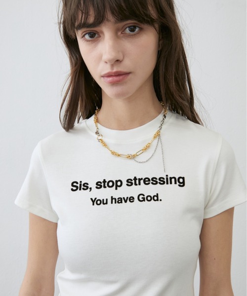Rohwel(ローウェル)の「Stretch Message T-Shirt / ストレッチメッセージTシャツ(Tシャツ/カットソー・レディース・ホワイト/ブラウン/ピンク・FREE)」の9枚目の写真