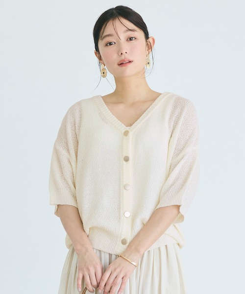 coca（coca）（コカ）の「メッシュニット金ボタン半袖カーディガン（カーディガン/ボレロ・レディース・ライトベージュ/アイボリー・M/L）」の3枚目の写真