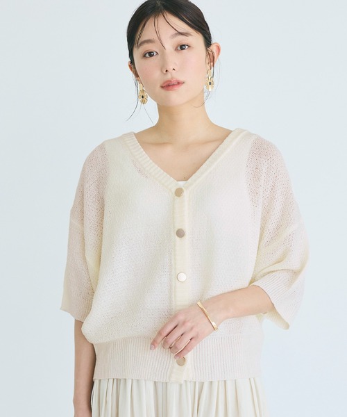 coca（coca）（コカ）の「メッシュニット金ボタン半袖カーディガン（カーディガン/ボレロ・レディース・ライトベージュ/アイボリー・M/L）」の6枚目の写真