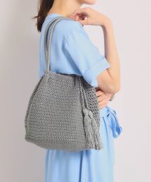 雑材コード編みタッセルトート