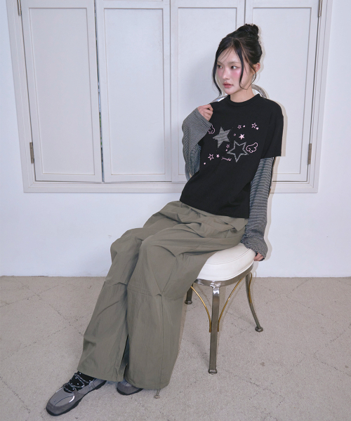 THE GREEN LAB（ザグリーンラボ）の「スターパッチSTレイヤードTシャツ[ブラック]（Tシャツ/カットソー・レディース・その他・FREE）」の5枚目の写真