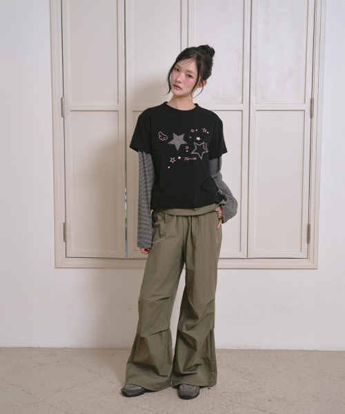 THE GREEN LAB（ザグリーンラボ）の「スターパッチSTレイヤードTシャツ[ブラック]（Tシャツ/カットソー・レディース・その他・FREE）」の6枚目の写真