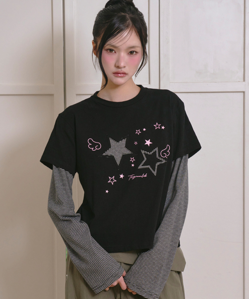 THE GREEN LAB（ザグリーンラボ）の「スターパッチSTレイヤードTシャツ[ブラック]（Tシャツ/カットソー・レディース・その他・FREE）」の7枚目の写真