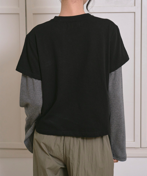 THE GREEN LAB（ザグリーンラボ）の「スターパッチSTレイヤードTシャツ[ブラック]（Tシャツ/カットソー・レディース・その他・FREE）」の9枚目の写真