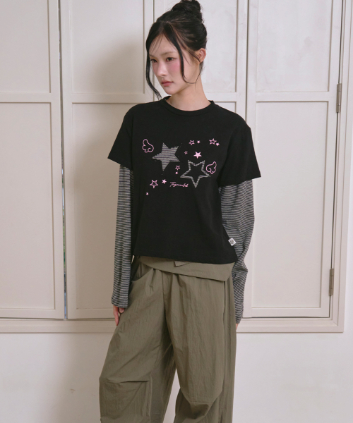 THE GREEN LAB（ザグリーンラボ）の「スターパッチSTレイヤードTシャツ[ブラック]（Tシャツ/カットソー・レディース・その他・FREE）」の11枚目の写真