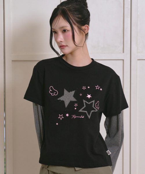 THE GREEN LAB（ザグリーンラボ）の「スターパッチSTレイヤードTシャツ[ブラック]（Tシャツ/カットソー・レディース・その他・FREE）」の12枚目の写真