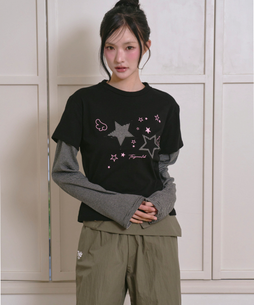 THE GREEN LAB（ザグリーンラボ）の「スターパッチSTレイヤードTシャツ[ブラック]（Tシャツ/カットソー・レディース・その他・FREE）」の13枚目の写真