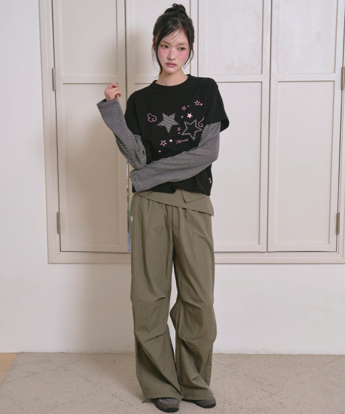 THE GREEN LAB（ザグリーンラボ）の「スターパッチSTレイヤードTシャツ[ブラック]（Tシャツ/カットソー・レディース・その他・FREE）」の14枚目の写真