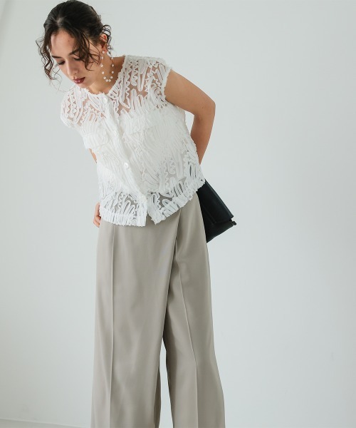Callarus（カラルス）の「【セットアップ】コード刺繍ブラウス＋アシメデザインパンツセットアップ［Callarus］（その他パンツ・レディース・ブラック系その他/ホワイト系その他・LL/L/M/S）」の7枚目の写真