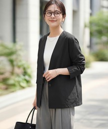 STYLE DELI（スタイルデリ）の「しっとりマットナイロンノーカラージャケット（ノーカラージャケット）」
