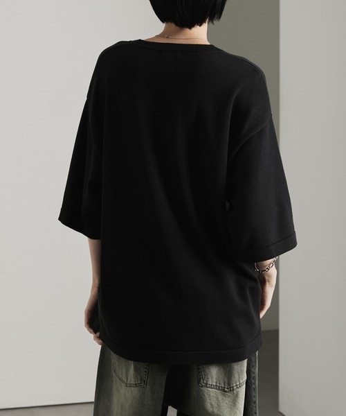 cussil(クシル)の「【cussil/クシル】メタルアイレットレースアップサマーニット半袖Tシャツ(Tシャツ/カットソー・メンズ・オフホワイト/ブラック・L/M/S)」の6枚目の写真