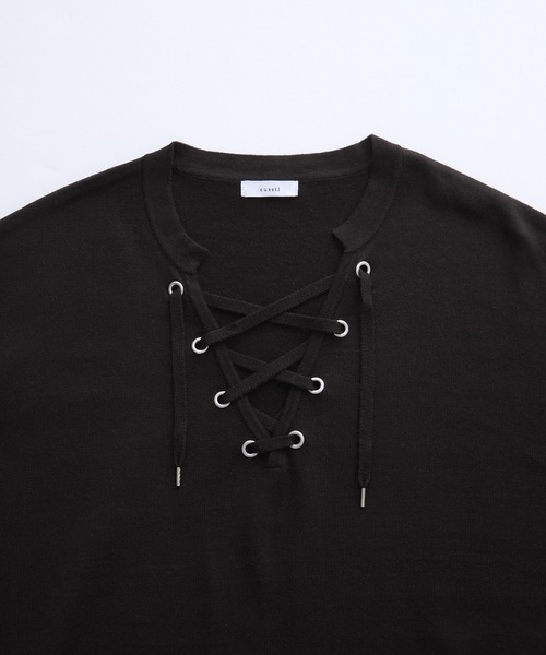cussil(クシル)の「【cussil/クシル】メタルアイレットレースアップサマーニット半袖Tシャツ(Tシャツ/カットソー・メンズ・オフホワイト/ブラック・L/M/S)」の21枚目の写真