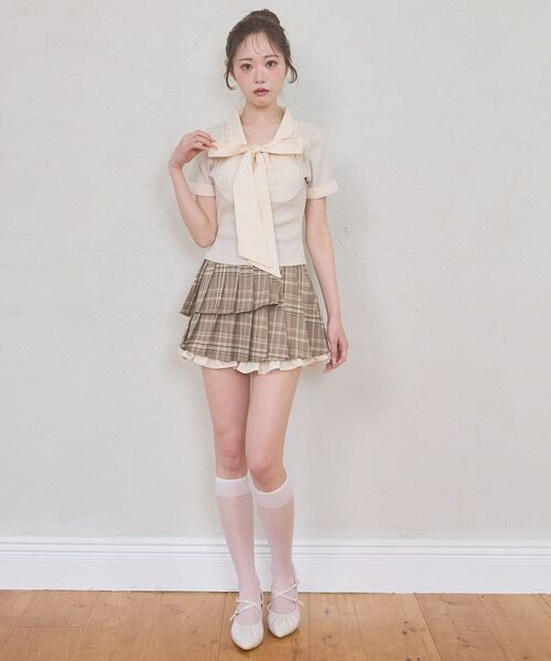 MAJESTIC LEGON(マジェスティックレゴン)の「2wayリボンレイヤードライクトップス(Tシャツ/カットソー・レディース・アイボリー/ピンクベージュ/ブラック/グレー・MEDIUM)」の21枚目の写真