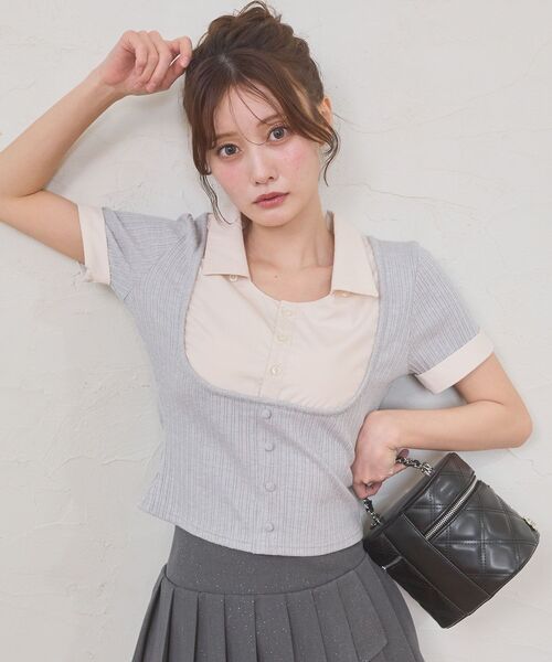 MAJESTIC LEGON(マジェスティックレゴン)の「2wayリボンレイヤードライクトップス(Tシャツ/カットソー・レディース・アイボリー/ピンクベージュ/ブラック/グレー・MEDIUM)」の13枚目の写真
