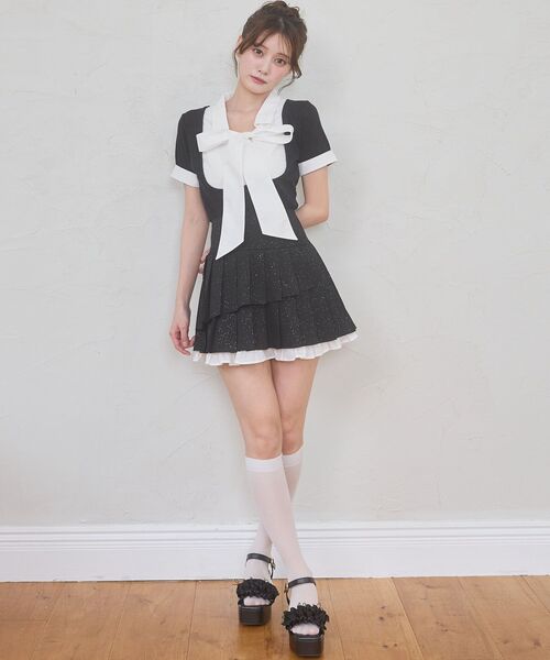 MAJESTIC LEGON(マジェスティックレゴン)の「2wayリボンレイヤードライクトップス(Tシャツ/カットソー・レディース・アイボリー/ピンクベージュ/ブラック/グレー・MEDIUM)」の12枚目の写真