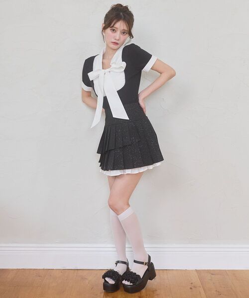 MAJESTIC LEGON(マジェスティックレゴン)の「2wayリボンレイヤードライクトップス(Tシャツ/カットソー・レディース・アイボリー/ピンクベージュ/ブラック/グレー・MEDIUM)」の10枚目の写真
