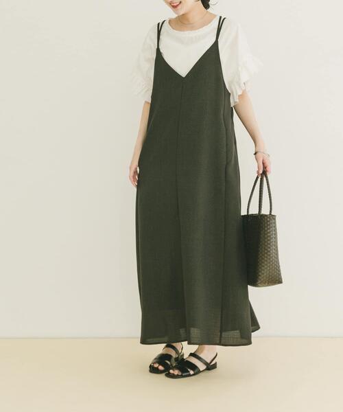 ITEMS URBANRESEARCH(アイテムズ アーバンリサーチ)の「『洗濯可』リネンライクバックリボンワンピース(ワンピース・レディース・チャコールグレー/ベージュ/オレンジ・FREE)」の1枚目の写真
