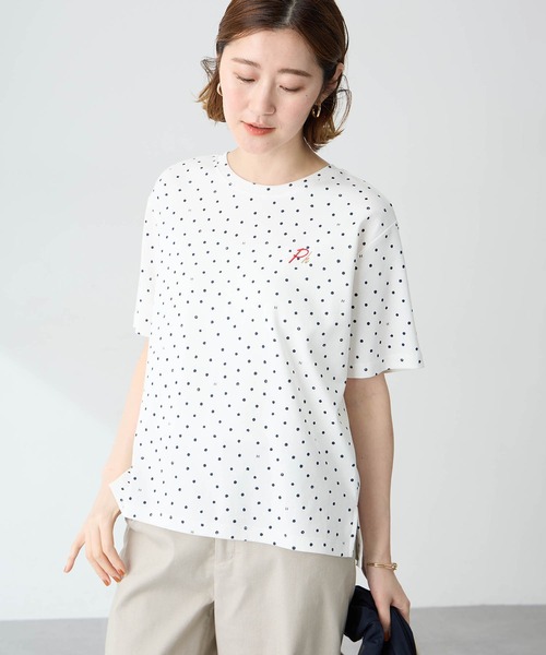 Petit Honfleur(プチオンフルール)の「ドットプリントTシャツ(Tシャツ/カットソー・レディース・アイボリー/ネイビー/ホワイト・M/L)」の3枚目の写真