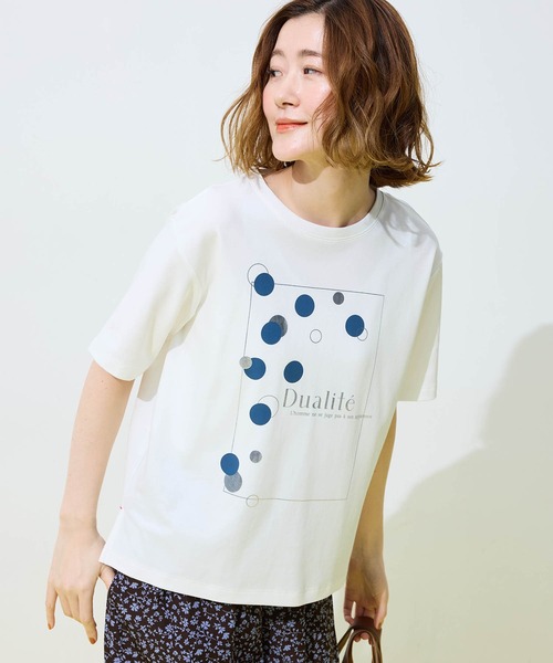Petit Honfleur(プチオンフルール)の「ドットプリントTシャツ(Tシャツ/カットソー・レディース・アイボリー/ネイビー/ホワイト・M/L)」の4枚目の写真