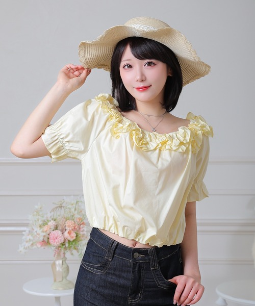 Anely(アネリー)の「Anely オフショル フリル パフスリーブ ショート ブラウス(シャツ/ブラウス・レディース・イエロー/ブラック/ホワイト・FREE)」の17枚目の写真