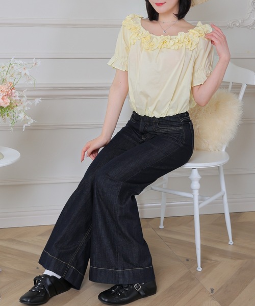 Anely(アネリー)の「Anely オフショル フリル パフスリーブ ショート ブラウス(シャツ/ブラウス・レディース・イエロー/ブラック/ホワイト・FREE)」の19枚目の写真