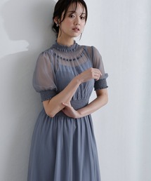 袖あり&ミモレ丈 同窓会成人式 シャーリングハイネックシアー お呼ばれ 結婚式二次会 フォーマル オケージョンドレス パーティードレス